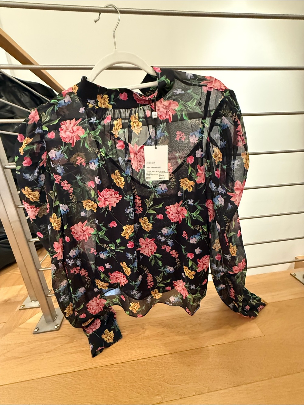 Generation Love Black Sheer Floral Puff-Sleeve Blouse